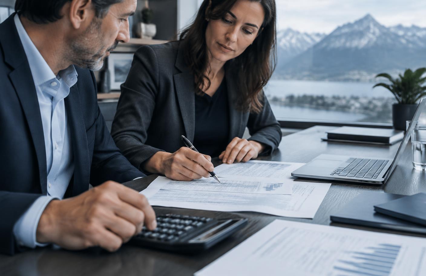 Dirigeant et conseillère retraitant les résultats d'exploitation d'une entreprise