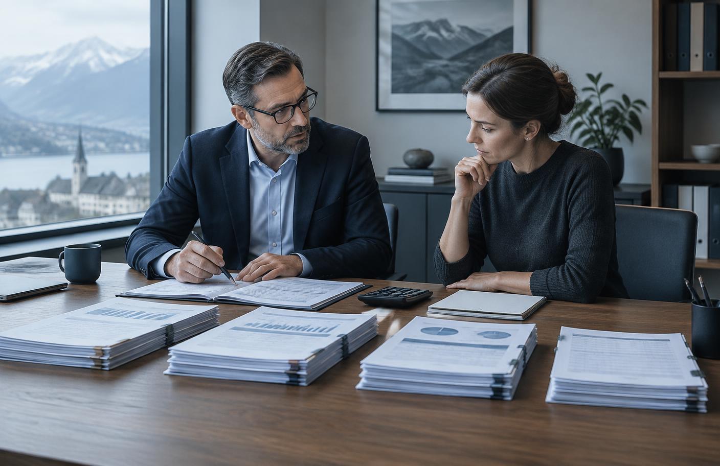 Consultant et dirigeante comparant plusieurs exercices financiers d'une PME